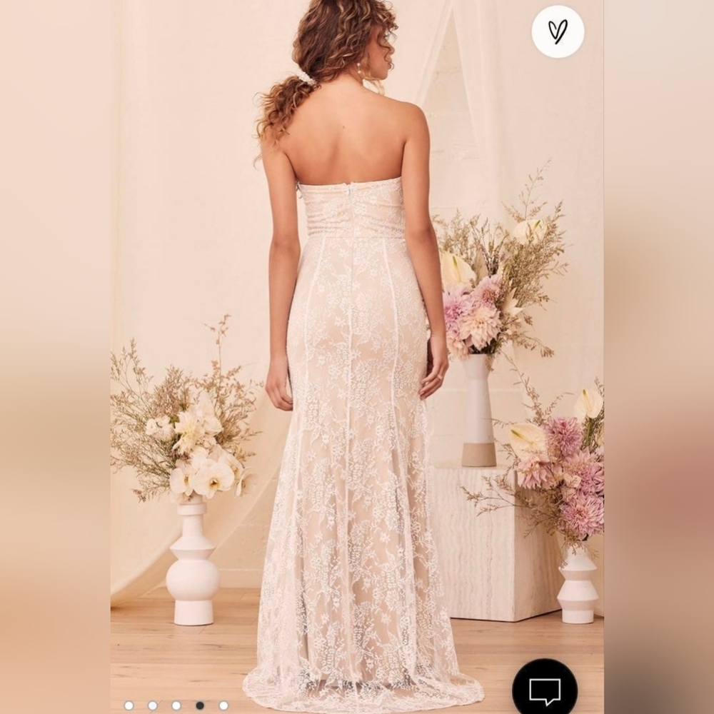 Lulu's Strapless Lace Bridal Gown in Champagne - Picture 3 of 7